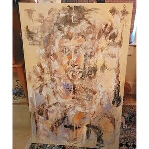 Original Oil on Canvas Abstract Expressionism combined w MCM Brutalist style